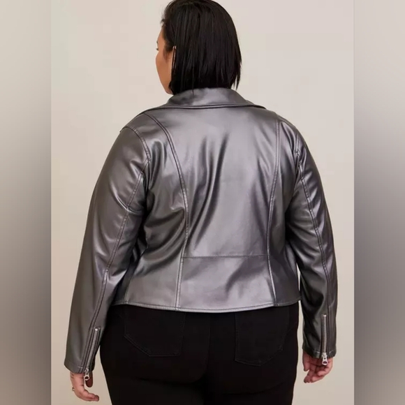 EUC Moto Faux Leather Metallic Moto Jacket size 0 - Picture 2 of 9